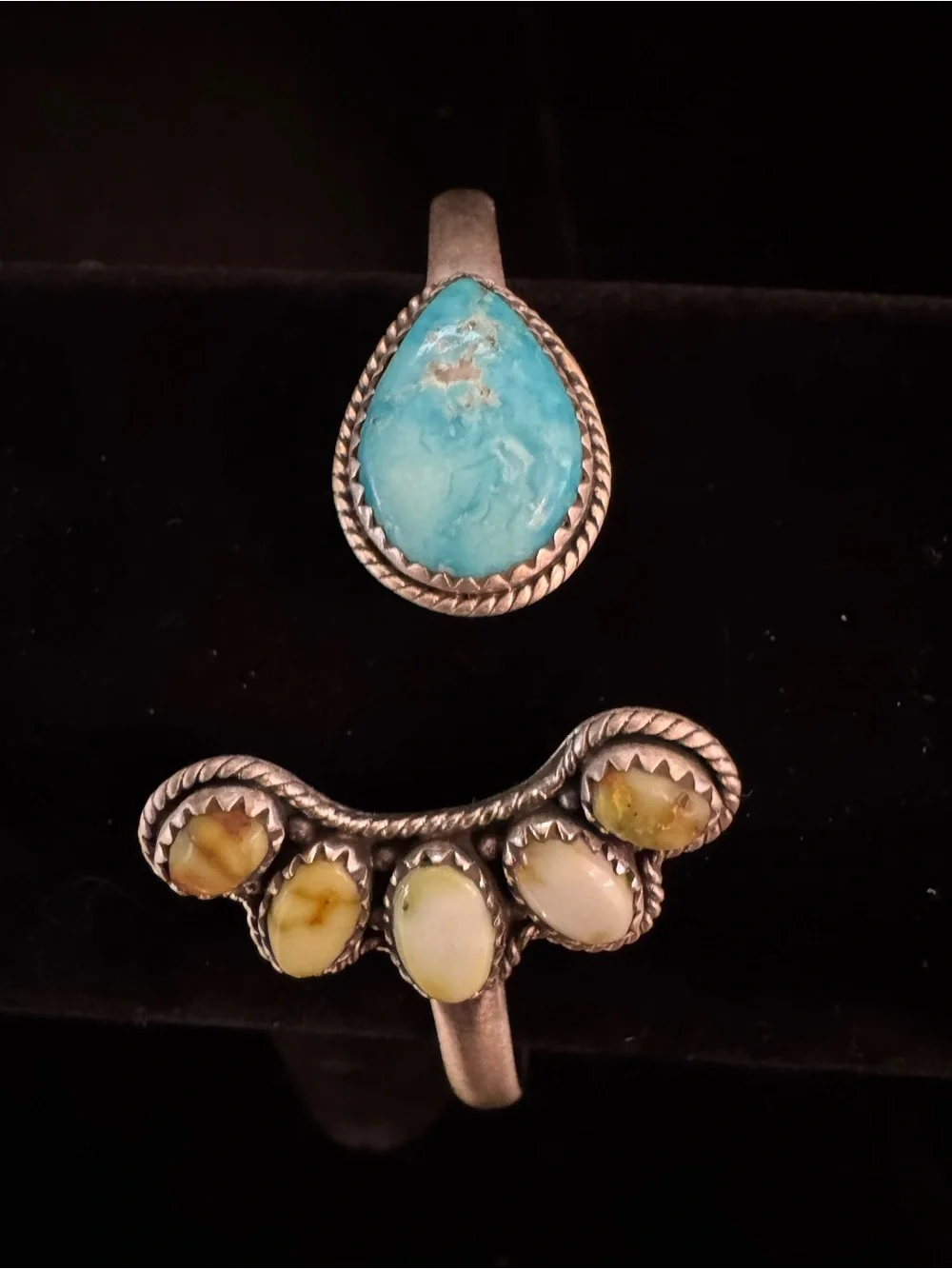 Sterling Silver Cuff Bracelet with Turquoise Teardrop and Paloma turquoise Stone